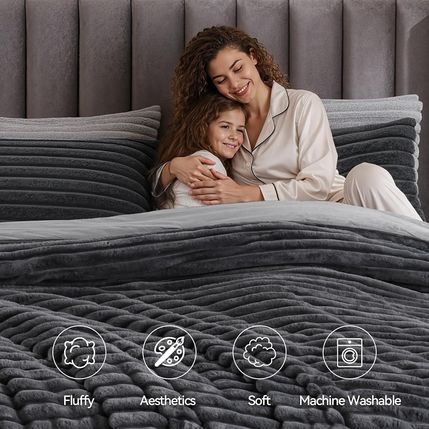 weigelia Gray Comforter King Size – Ultra Soft Plush Fleece Black Bed Sets, Fluffy Warm Luxury Bedding Comforter with 2 Pillowcases, Cozy Heavy Warm Comforter Sets for All Season | Fluffy Warm Luxury, 2 Pillowcases, Cozy Heavy Warm, All Season