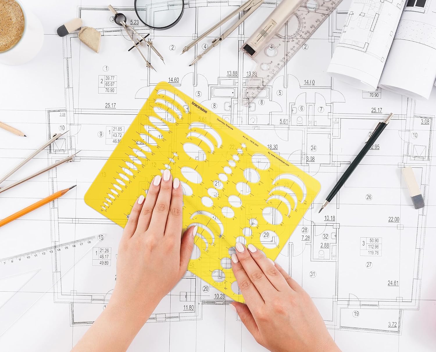 Traceease Ellipse & Spheres Geometric Template - Manual Drafting Stencil for Engineering Sketching, Layout Planning Tool for Student, Technical Guide and Measurement Rulers for Pattern Design