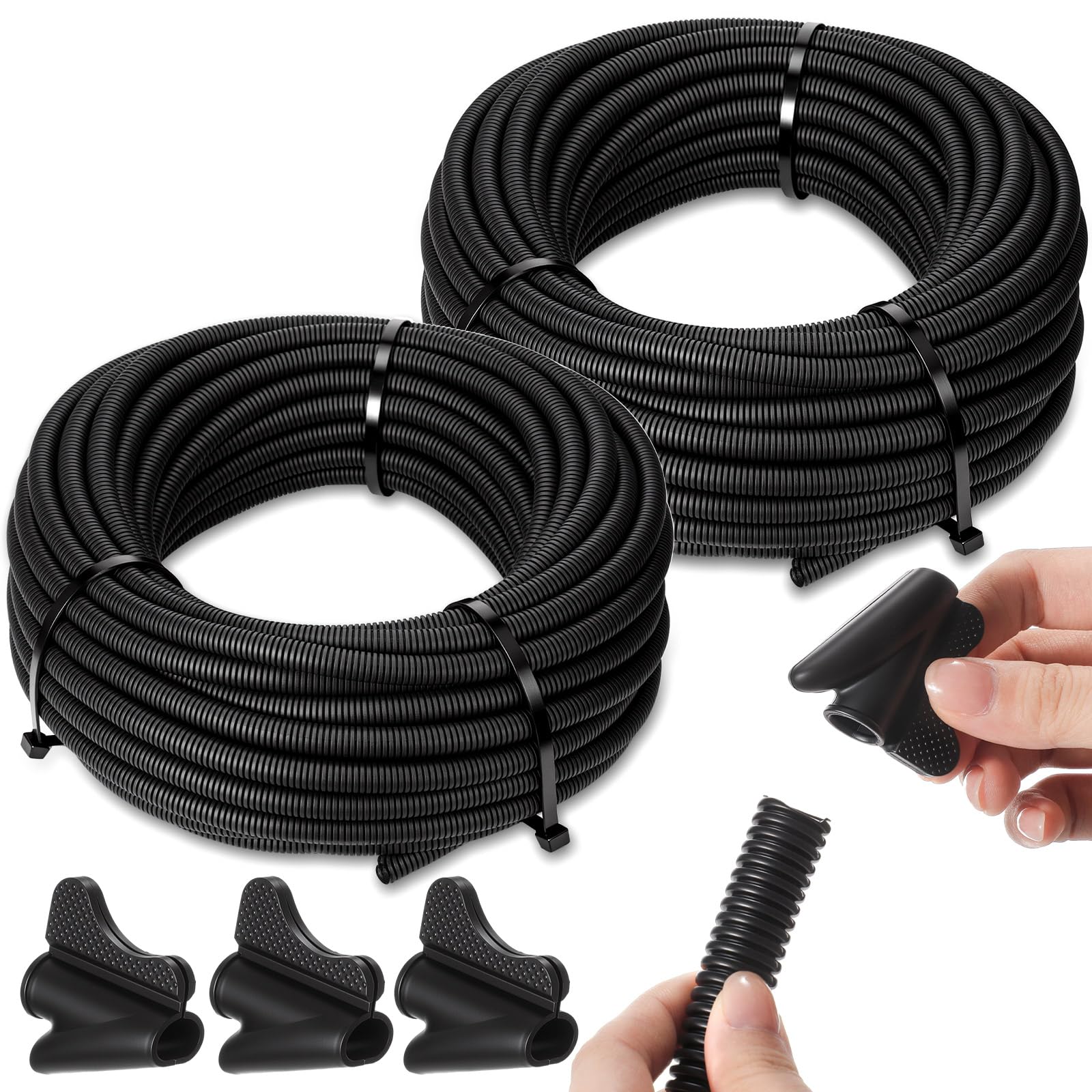 1" x 60ft Split Wire Loom Tubing with Installation Tool Wire Loom Assortment Split Cable Sleeves Bulk Flexible Electrical Conduit Protective Kit