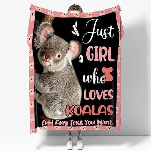 Just A Girl Who Loves Koalas - Mantas personalizadas con nombre anílico, regalo divertido para niñasniños, para sofá, cama, dormitorio, sala de