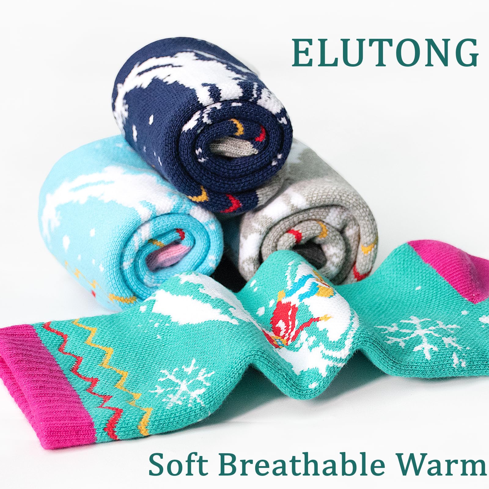 ELUTONG Calcetines de esquí para niños, calcetines térmicos gruesos hasta la rodilla para niños y niñas, calcetines largos de esquí para esquí, patinaje, snowboard, niños pequeños de 3 a 12 años, 1