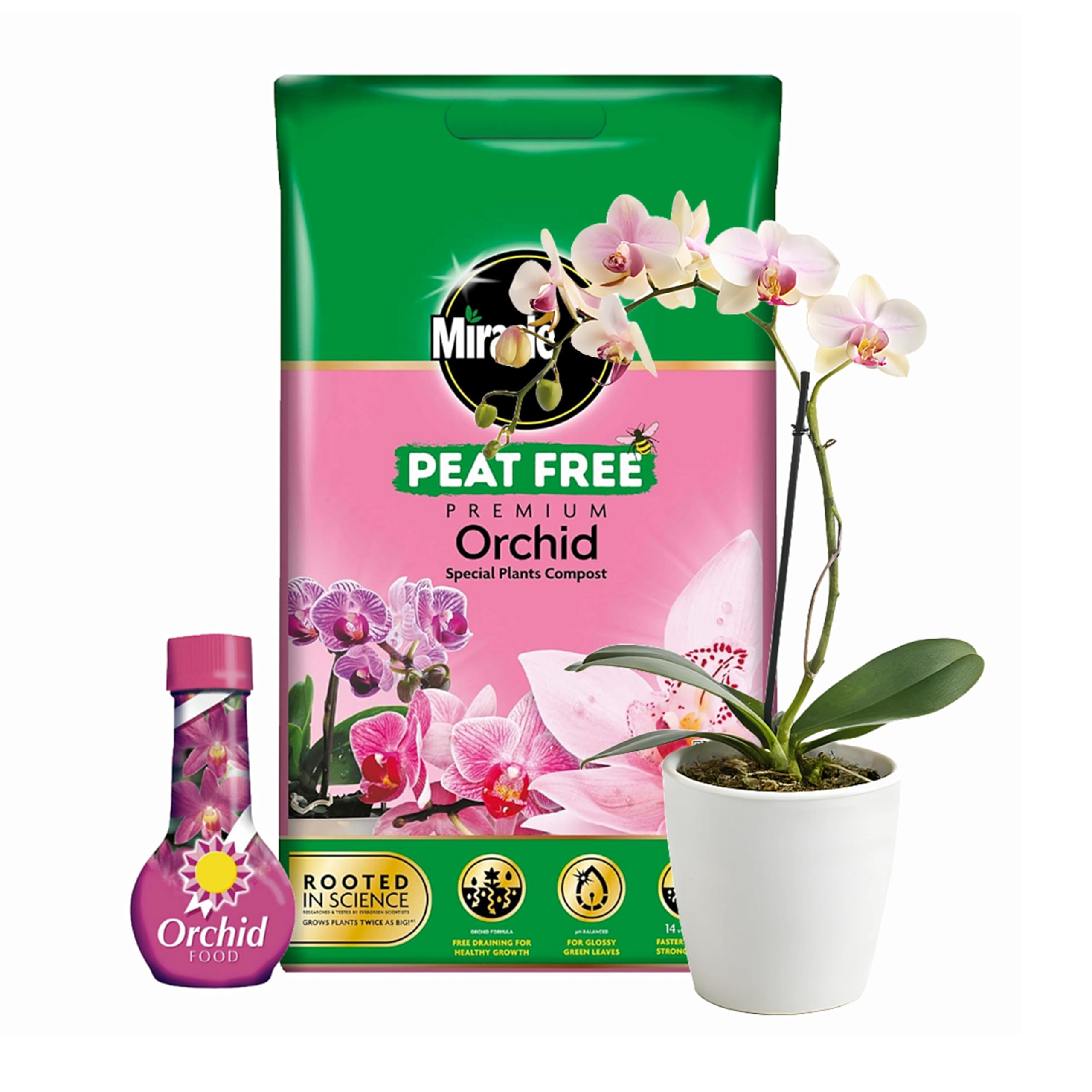 Orchid Plant Food Growing Bundle - Peat Free Orchid Potting Compost 10L & Orchid Flower Food 175ml Miracle Grow Fertiliser for House Plants Orchid Feed with Topline Card.