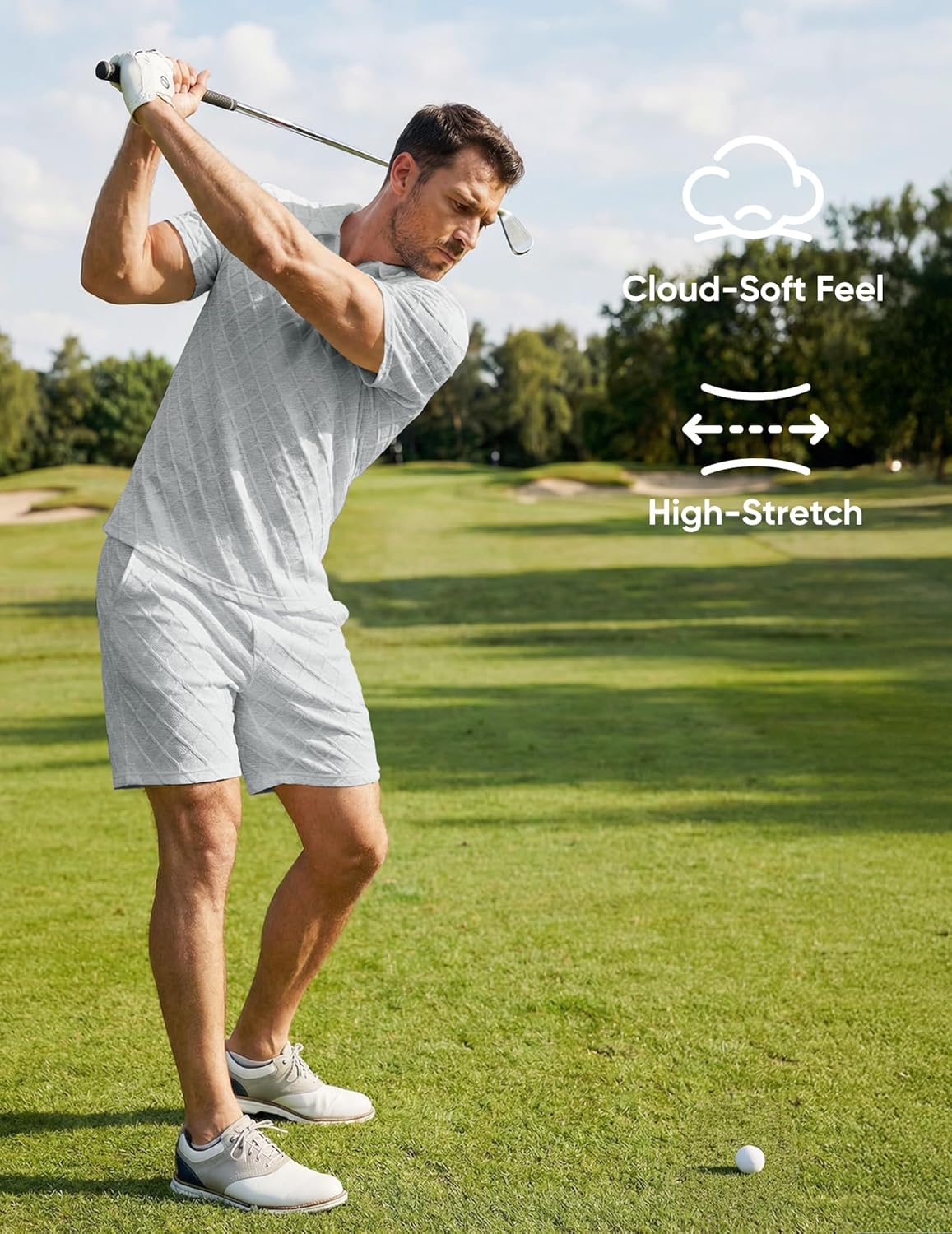 JMIERR Mens 2 Piece Jacquard Knit Outfits 1/4 Zip Golf Polo Shirt Shorts Set Casual Tracksuits for Beach Daily - Image 5