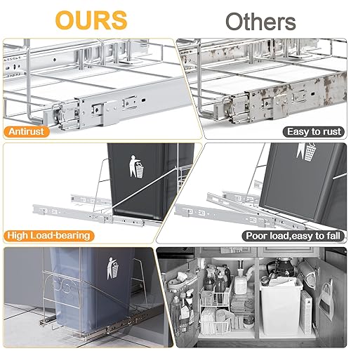 Miniatura 6 de Hailivike Bote de basura extraíble que se adapta debajo de los armarios del fregadero, fácil acceso y ahorro de espacio, chapado extraíble para cubo