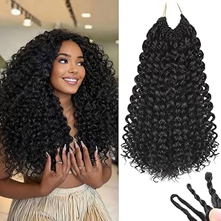 120 Strands Curly Crochet Hair Gogo Curl Pure Protein Fiber Close to Human Hair 14 Inch Pre looped Deep Wave Curly Crochet Hair For Black Women Beach Curl Twist Braiding Hair Extensions (14inch 1B)