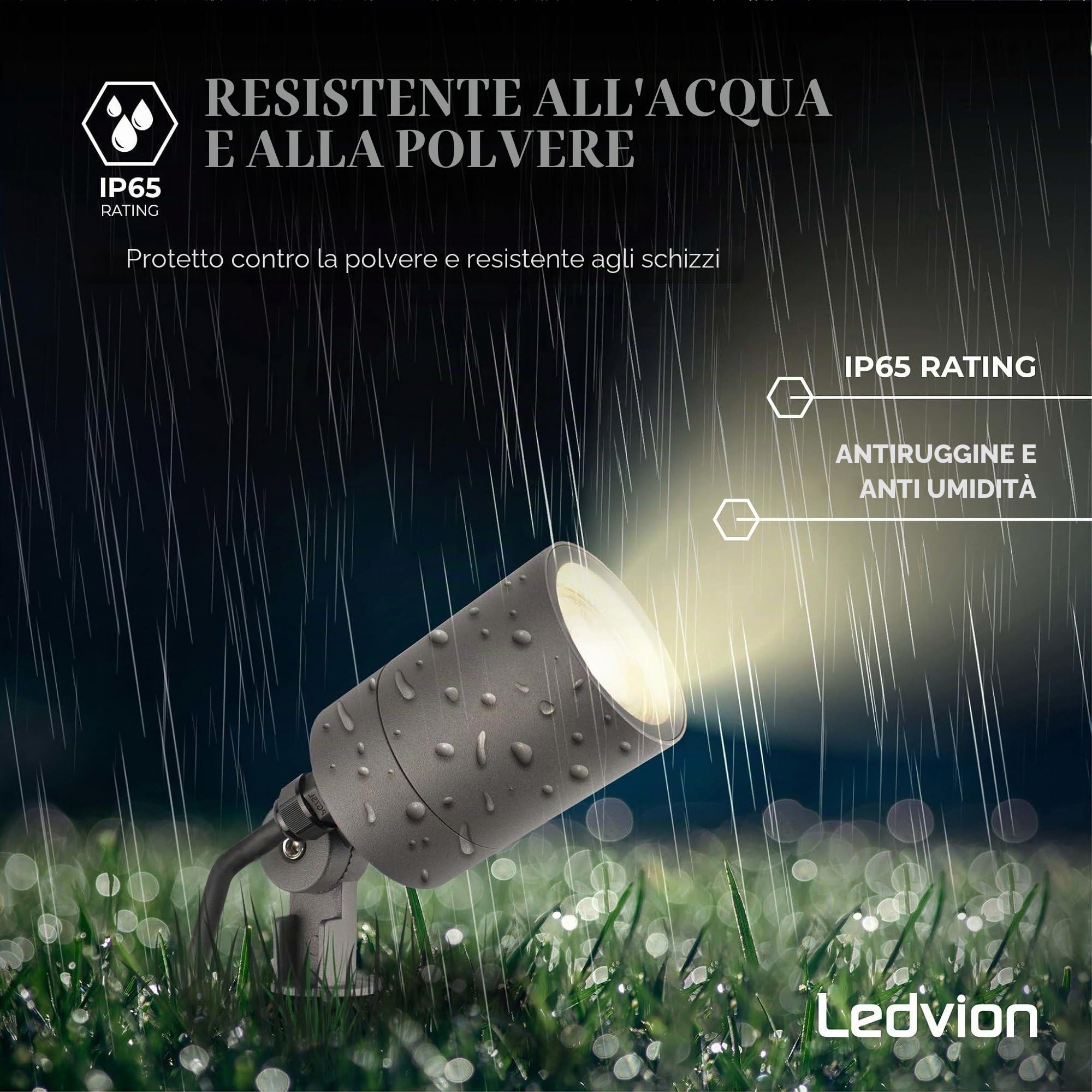 Ledvion - 3x Faretti da Esterno con Picchetto, IP65, Attacco GU10, Cavo con Spina 2 Metri, Antracite