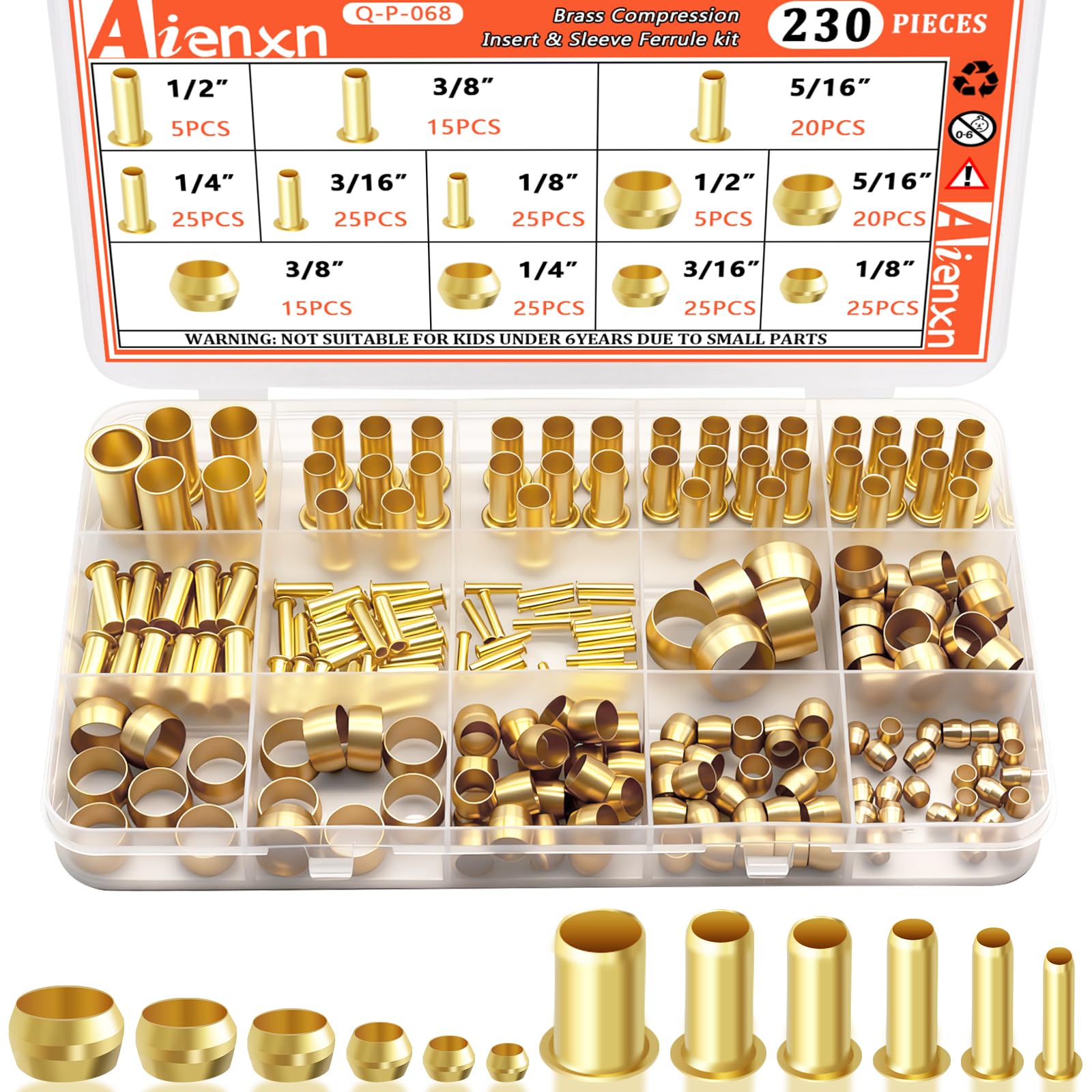 Aienxn 230PCS Brass Compression Fittings Assortment Kit
