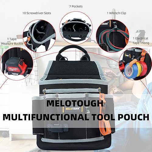 Miniatura 3 de MELOTOUGH Bolsa de herramientas para electricista, bolsas para cinturón de herramientas, múltiples bolsillos, organizador de herramientas para