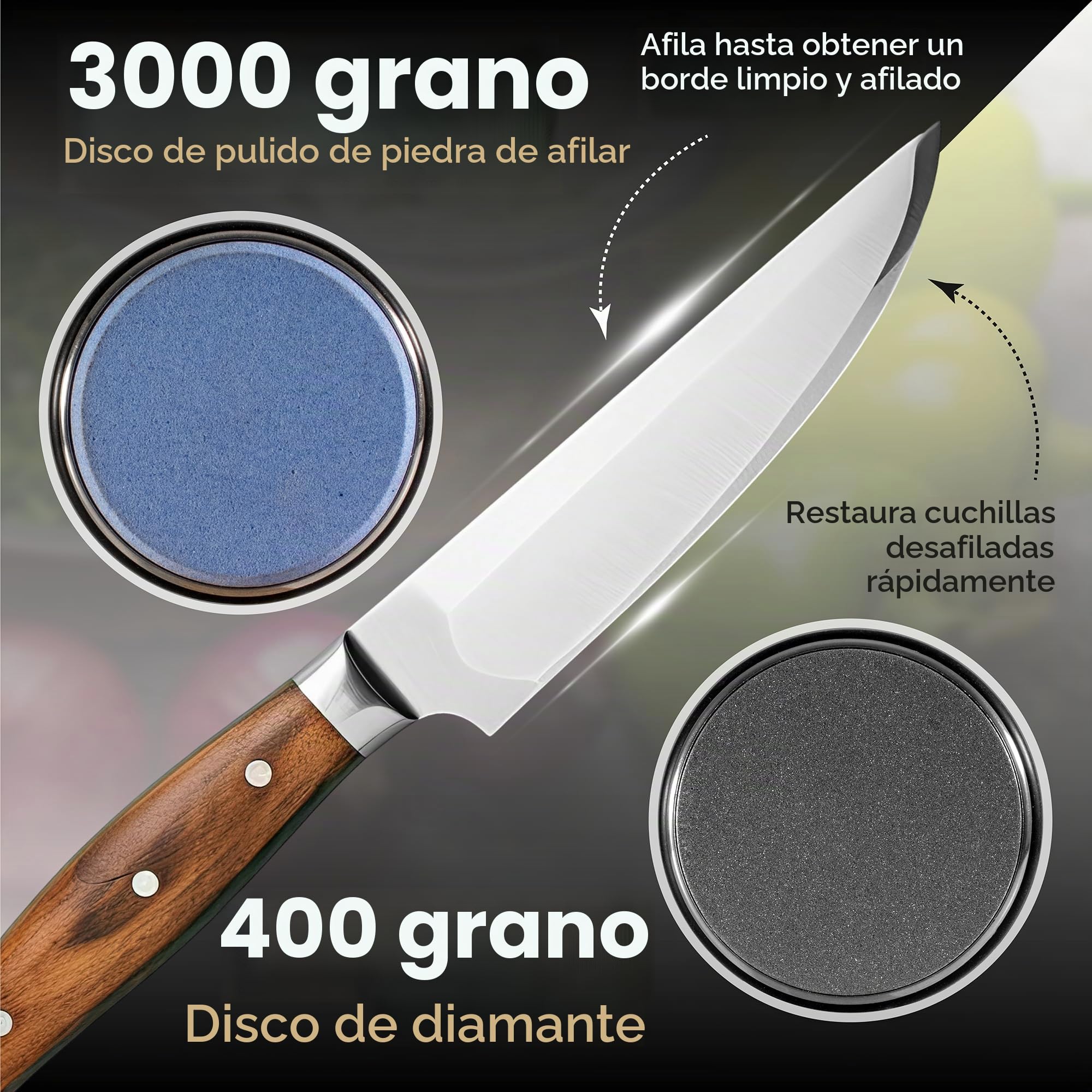 Kit de afilador de cuchillos con ruedas, acero de diamante, ángulo magnético de borde fácil con discos de afilar rodantes, afilador profesional 5 en 1 para todos los cuchillos, incluye ángulo