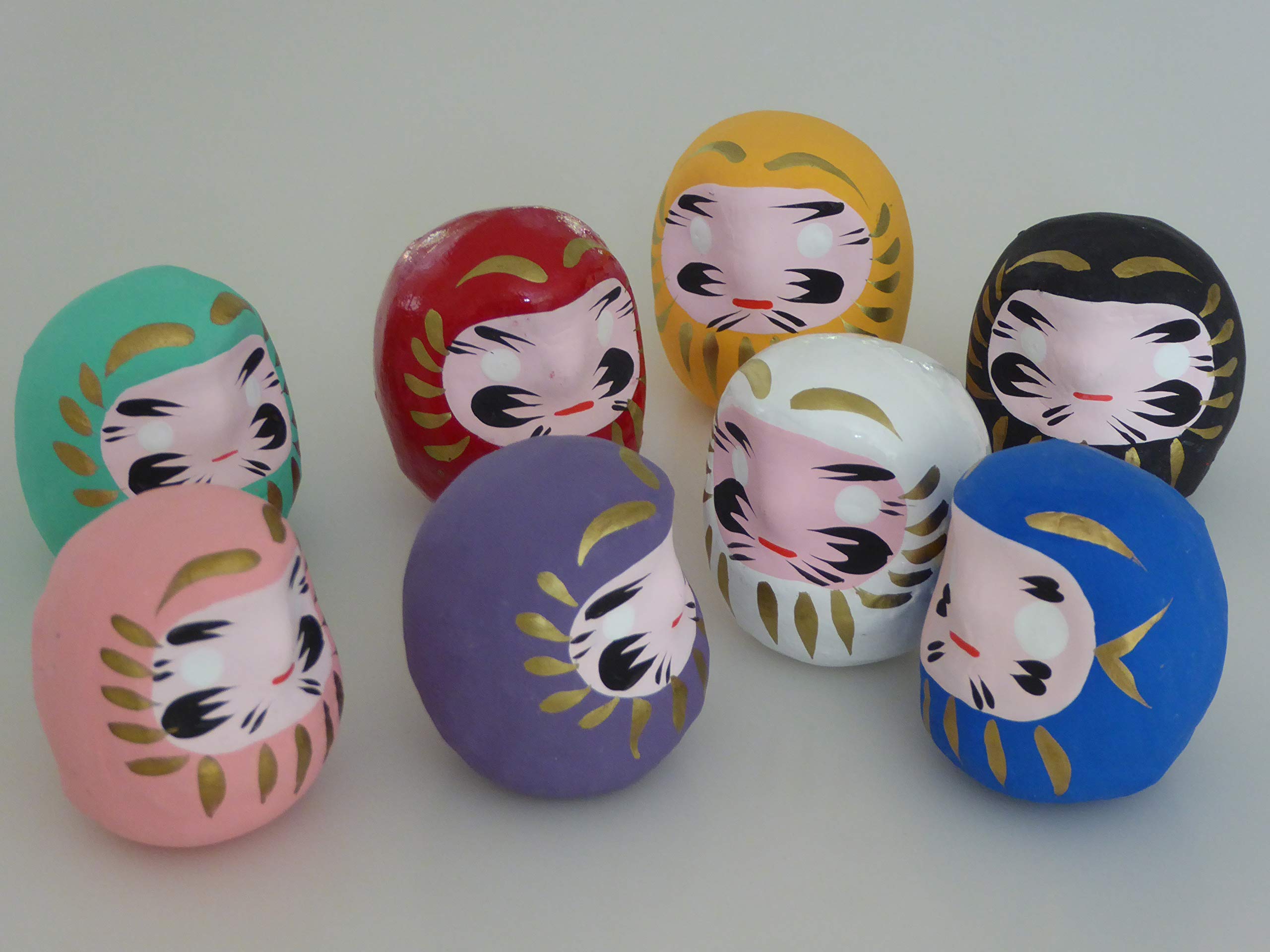 YokohamaUSA Set of 8 Japanese 2" H Good Luck Daruma Dolls Assorted Color/Made in Japan