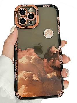 JANDM Compatible with iPhone 13 Mini Case, Romantic Mountain Sunset Clouds Moon Night Scenery Lovely Case Soft Shockproof Camera Protective Cute Women Girls Case for iPhone 13 Mini -Clouds-Black