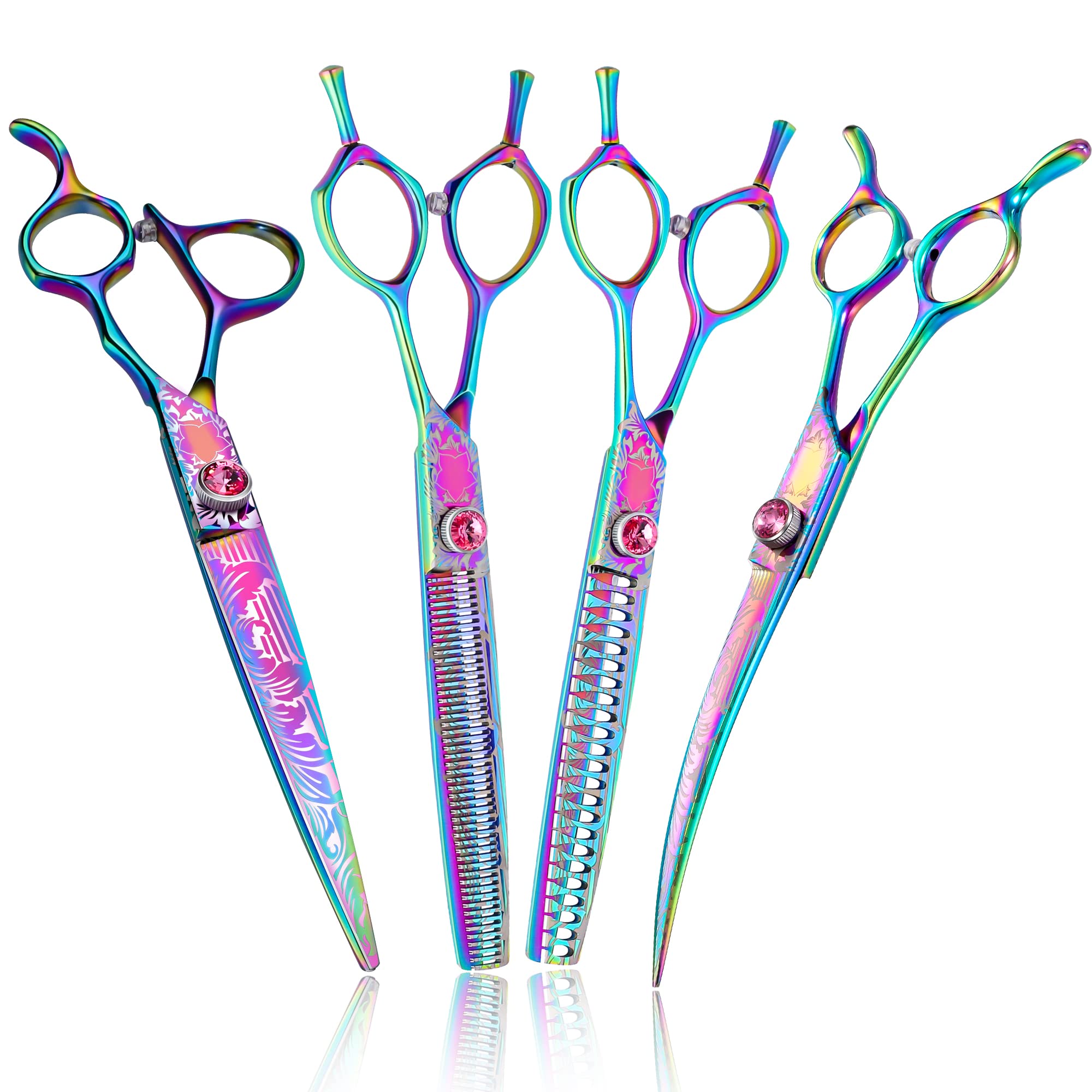 Dragon Creek Dog Grooming Scissors - Pet Cutting Thinning Chunker Shears Set for Grooming Trimming Texturizing Dog Cat Rainbow