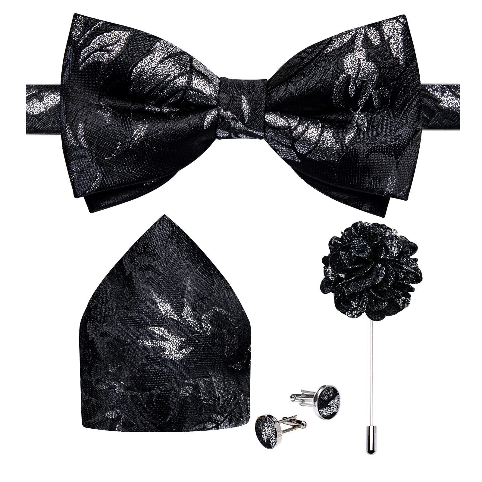 DiBanGu Pre-Tied Bow Ties for Men Silk Adjustable Tuxedo Bowties Pocket Square Cufflinks Set with Lapel Pin Jacquard Woven