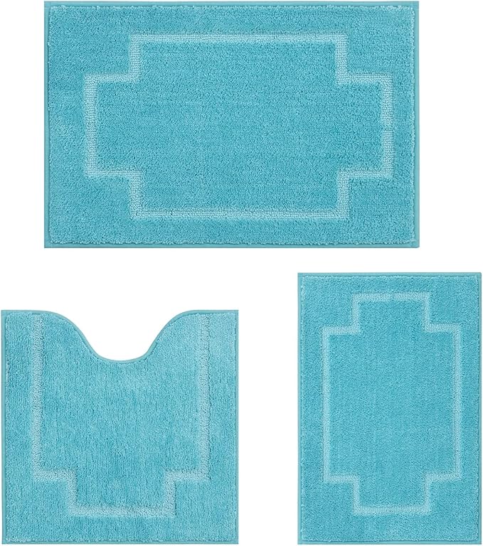 Bath Rugs Set 3 Pieces Bathroom Mat Soft Absorbent Plush Shaggy Soft Floor Non Slip Shower Bath Tub Machine Washable Black