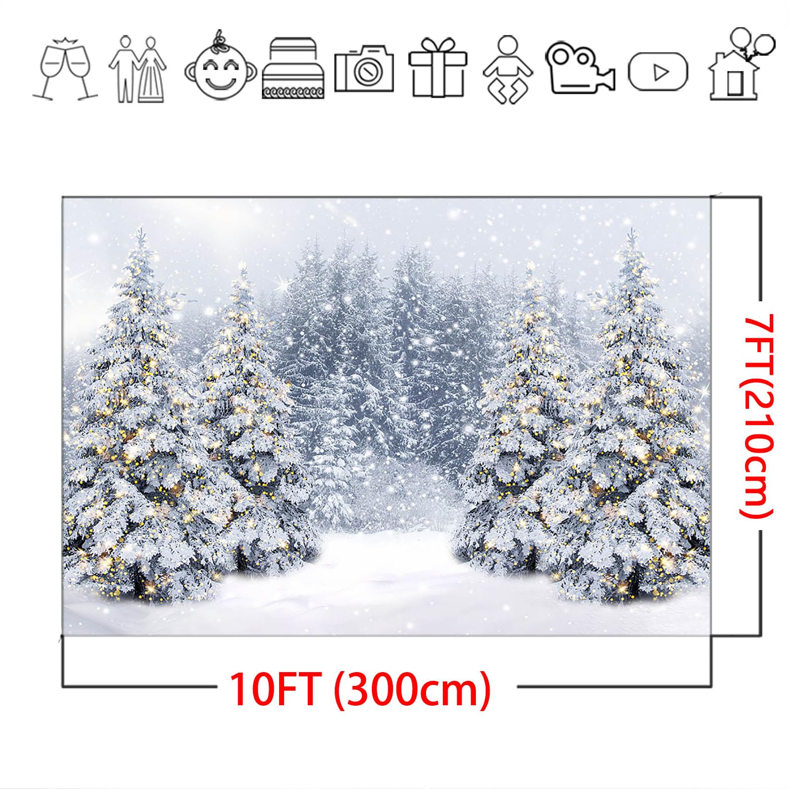 Avezano Sfondo fotografico con scena invernale, paesaggio natalizio del Paese delle Meraviglie con fiocchi di neve, paesaggio bianco e bosco innevato, decorazione per feste di Natale, oggetti di scena