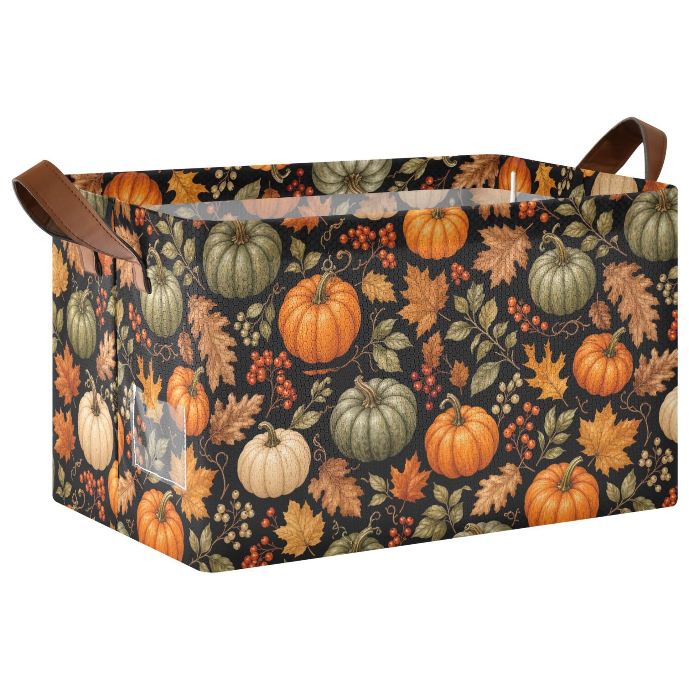 Kutsu Pumpkins Foldable Storage Basket Collapsible Bin With Handles For Shelves