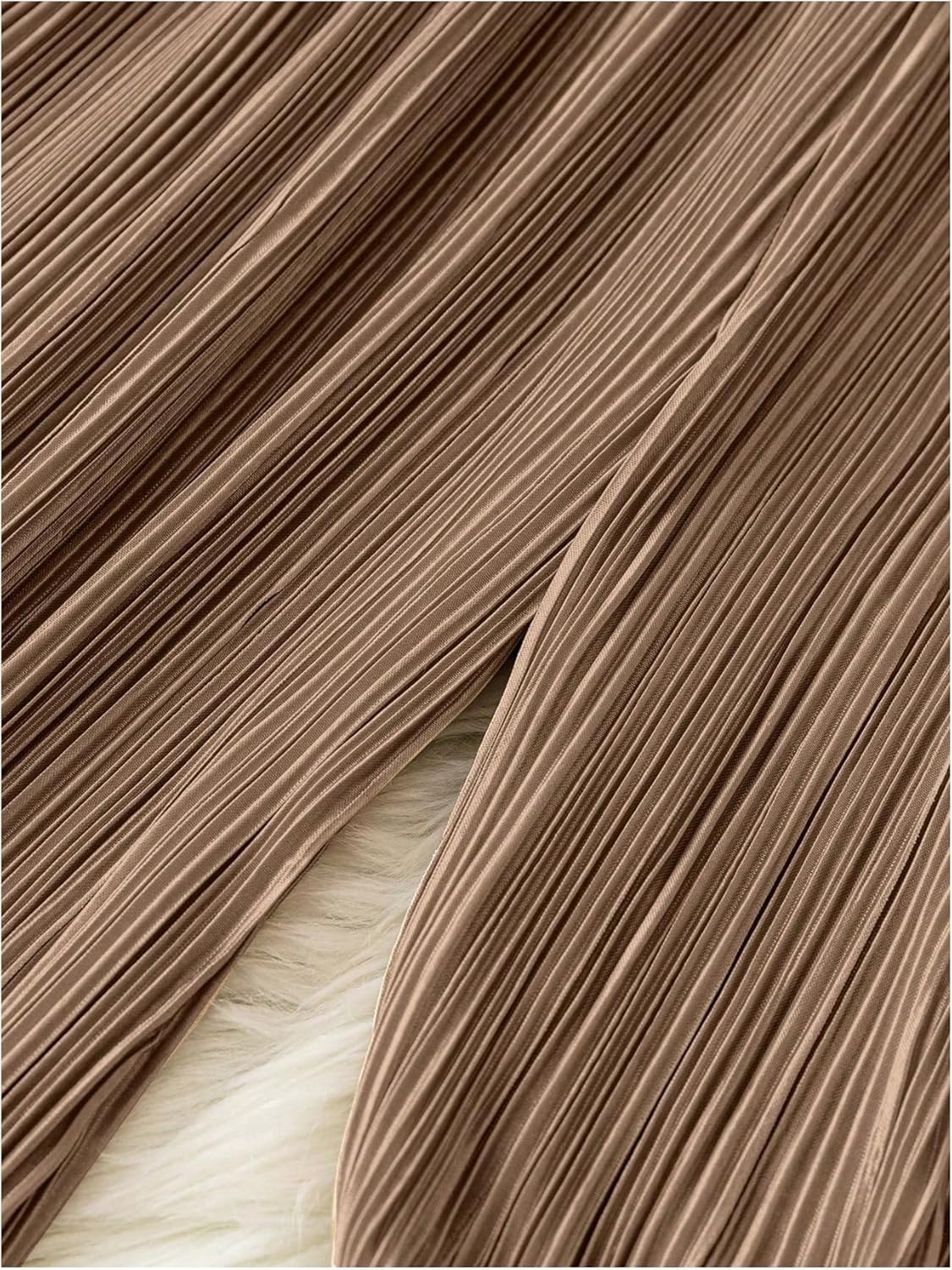 GORGLITTER Women's Silk Satin Wide Leg Pants Dressy Flowy Pleated Trousers Business Casual Work Palazzo Pants Casual - Image 2