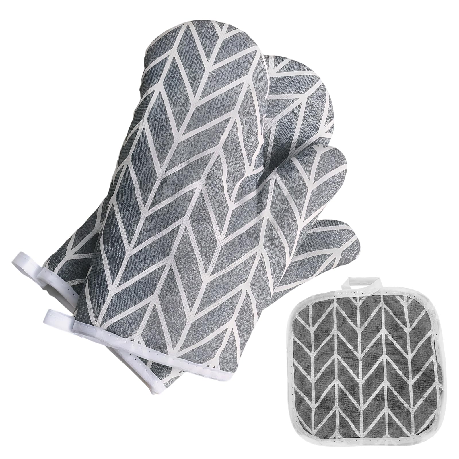 Oven Mitts Pair Set,Oven Gloves Heat Resistant & Heat Insulation Pad,Elegant & Versatile Mittens for Men and Women,Ideal for Baking,Grilling,BBQ,Daily Kitchen Use(Grey Lattice)