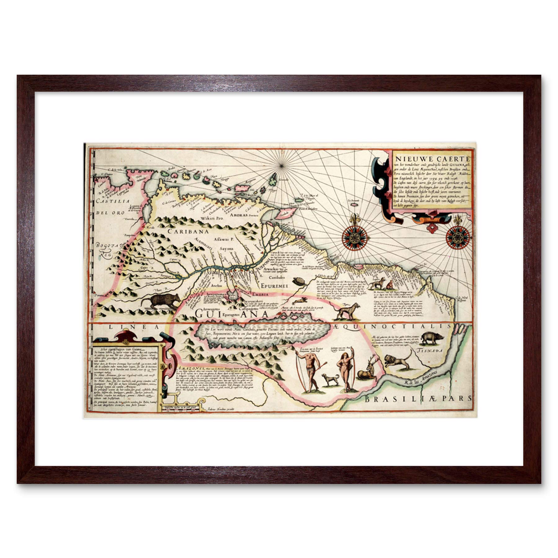 Wee Blue Coo Map Antique Guyana Caribbean South America Framed Wall Art Print