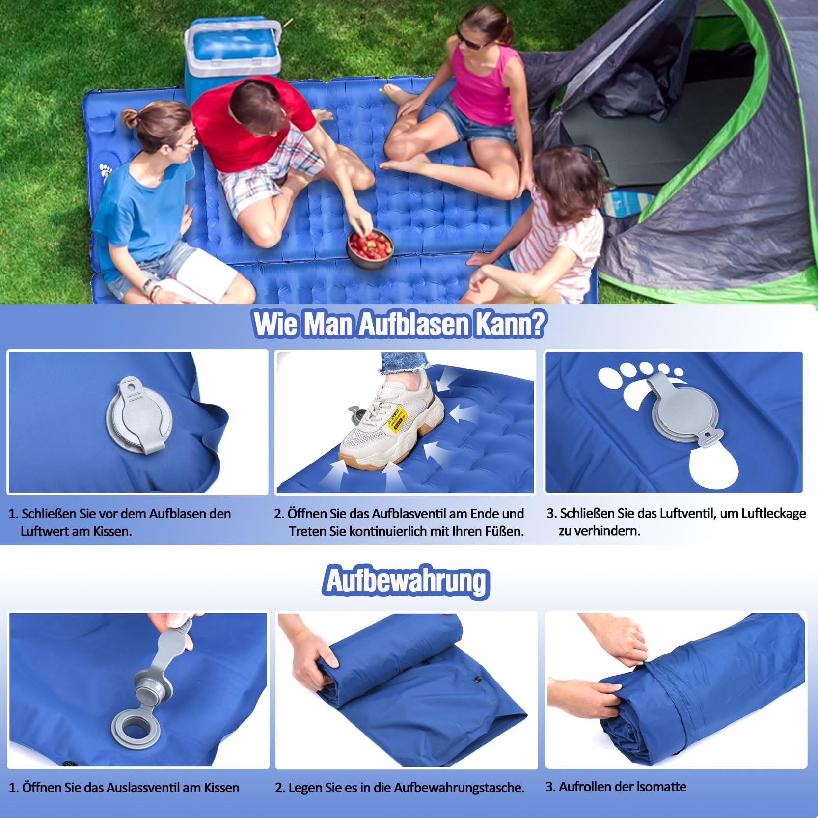 Materassino Autogonfiante Da Campeggio - Comodo E Portatile Con Spessore 10cm | Set Completo Con Tappi E Mascherina - Foto 4