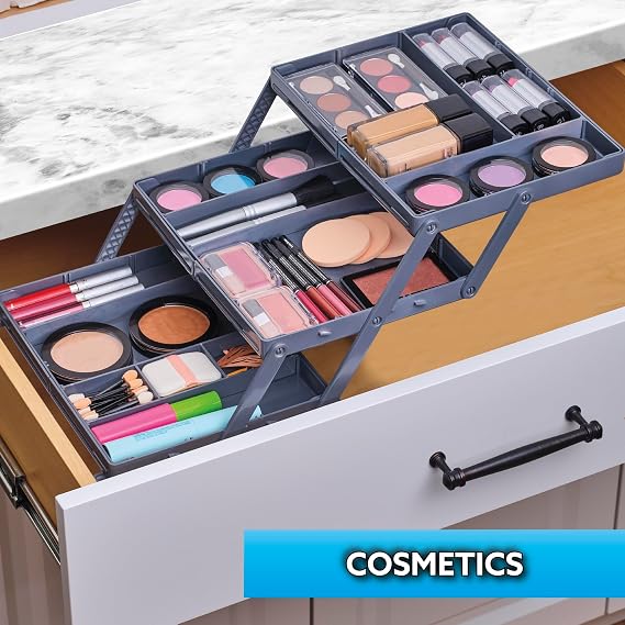 Ontel Smart Drawer Organizer - Multi-level Jewelry Holder, Cosmetics Organizer, or Office Drawer Organizer with Adjustable Dividers for Organization and Storage, Fits Drawers 9.5W x 7.5L x 2.75D