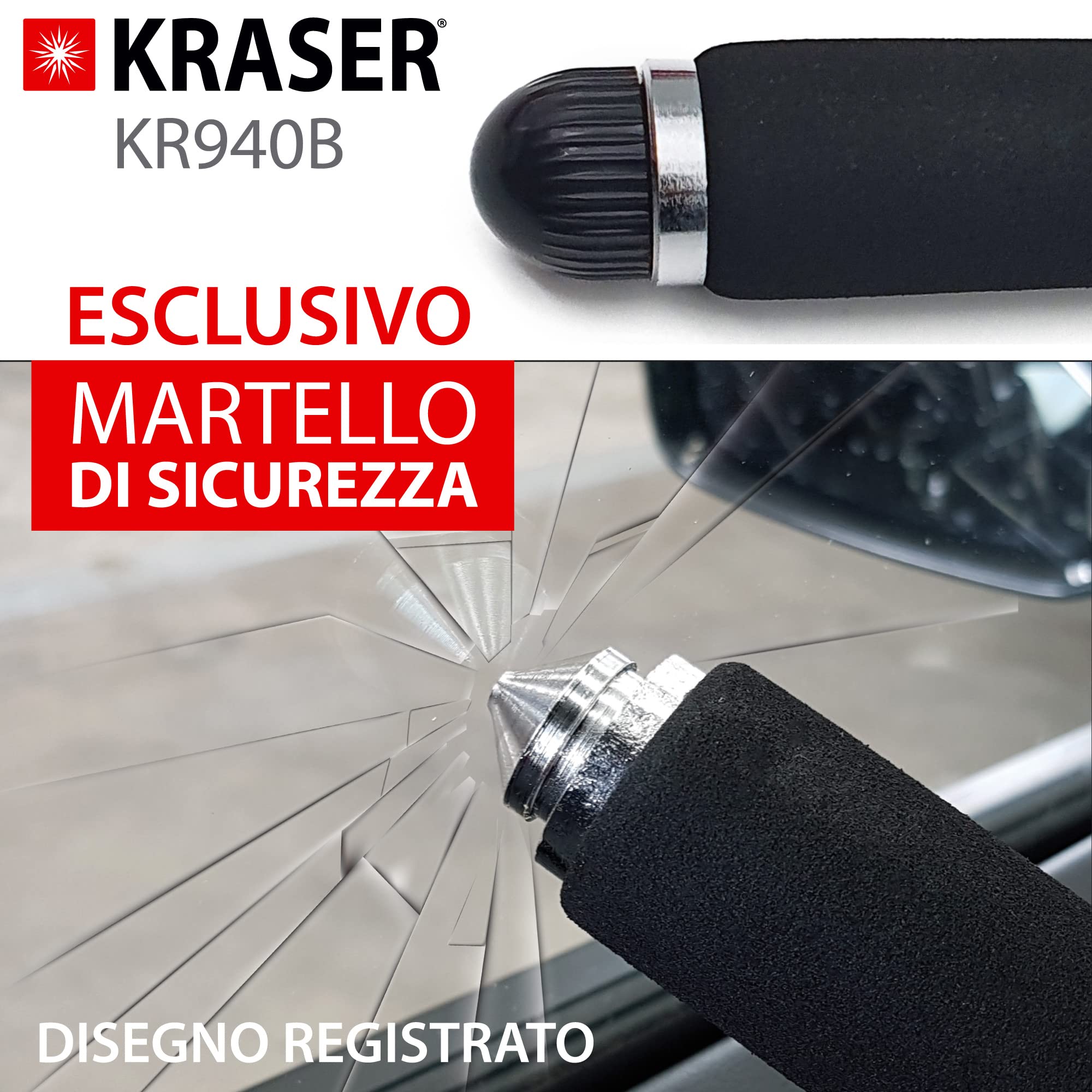 KRASER KR940B Antifurto Auto con Codice Massima Sicurezza, Blocca Sterzo Giallo Più Visibile e Deterrente, Robusto Blocca Volante con Martello Emergenza, Bloccasterzo Universale Automobile Camper