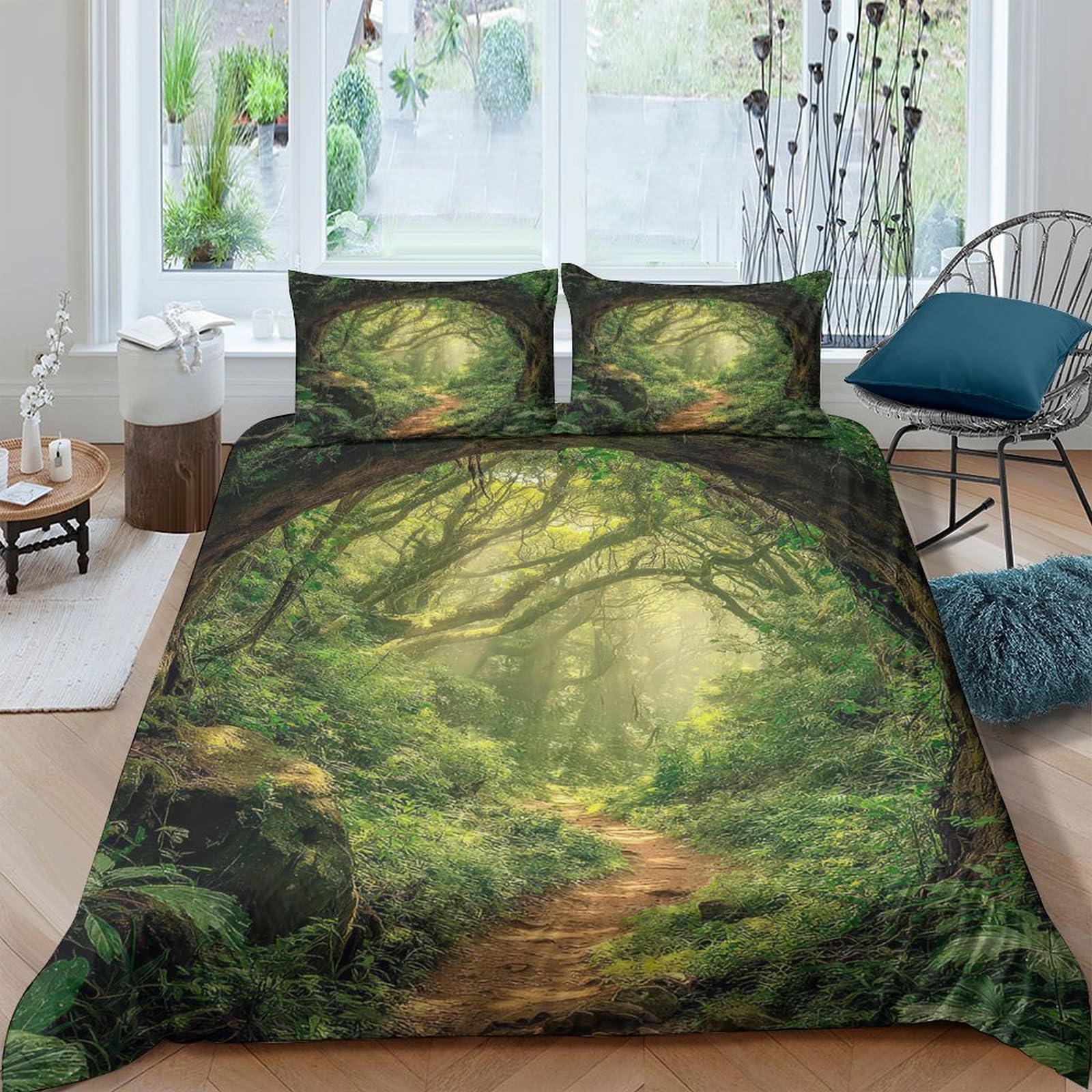 Ctjqhvkz Style-2 3D Printed Enchanted Forest Fitted Sheet Microfiber Soft Breathable Woodland Path Bed Cover For Bedroom Guest Room Decor Single（135X200cm）