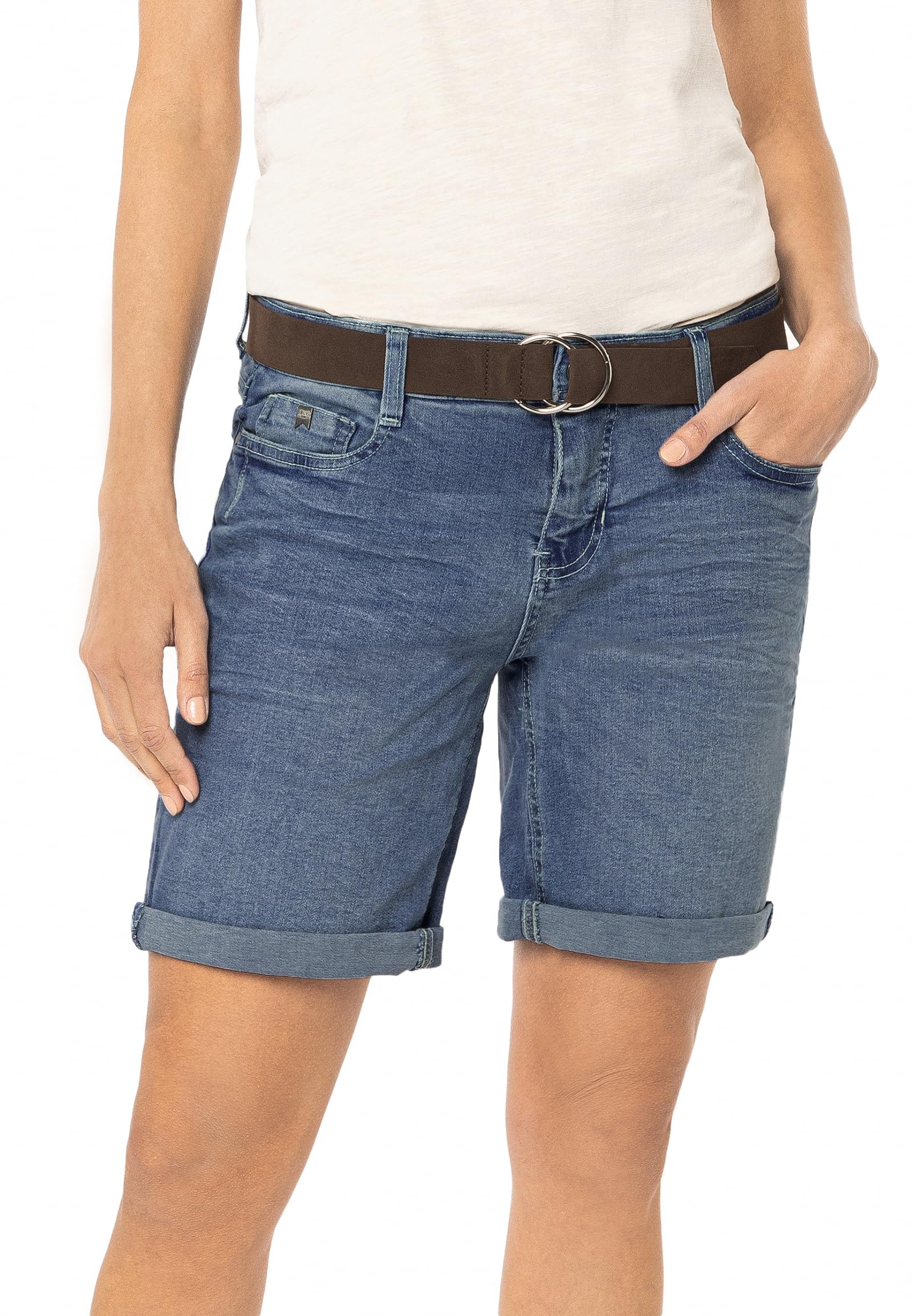 Sublevel Damen Jeans Bermuda-Shorts mit Veloursleder Gürtel