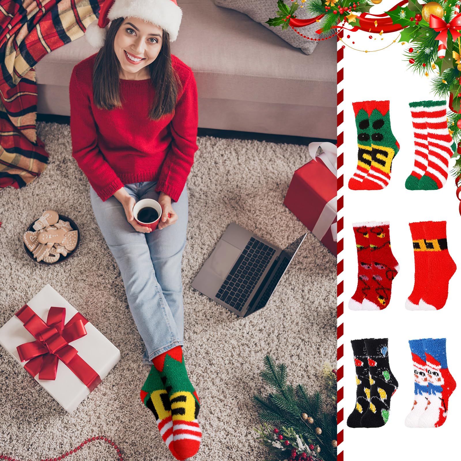Jeyiour Lot de 36 chaussettes de Noël en coton tricoté pour femme - Cadeau de Noël amusant