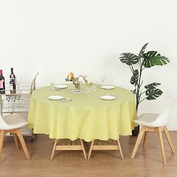 (4-Pack) Yellow (Round) Plastic Table Covers 84D Tablecloth (Reusable)
