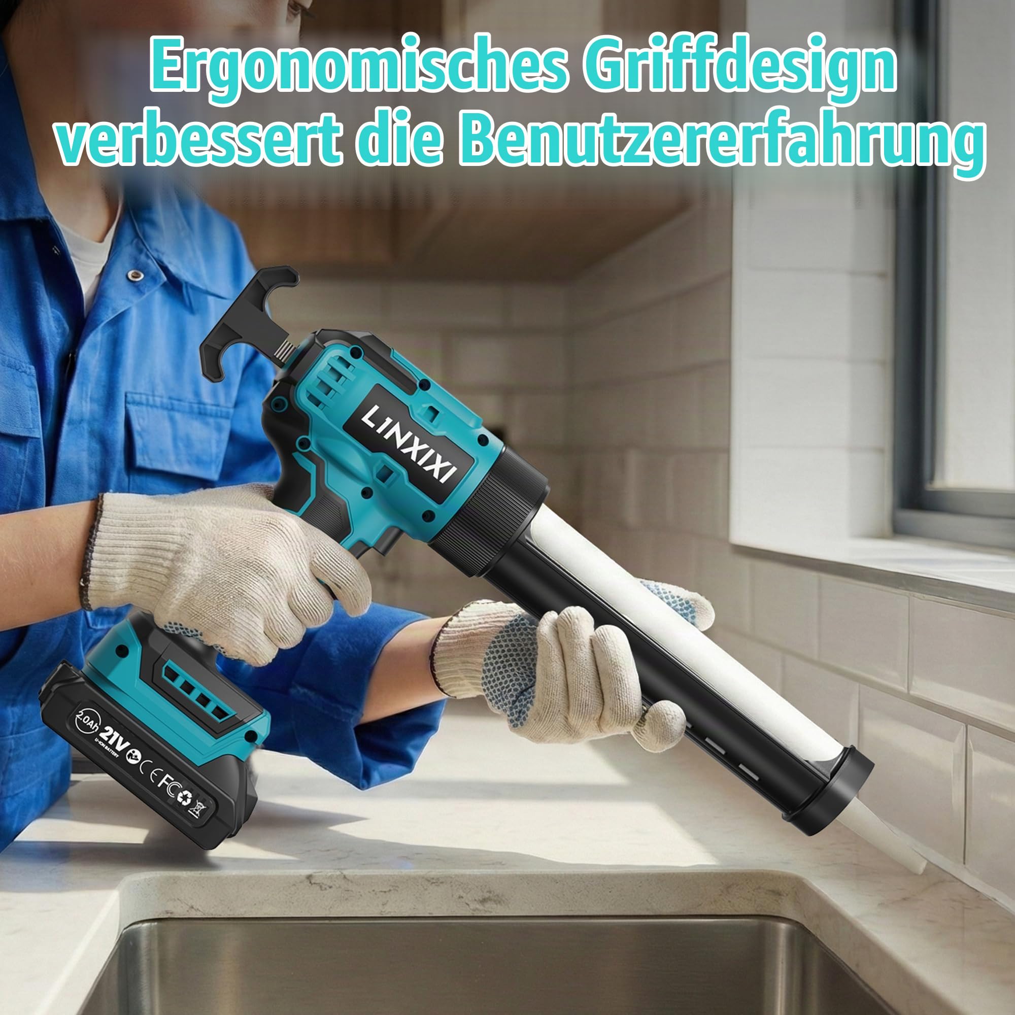 Akku Kartuschenpresse kompatibel mit Makita 18V, Elektrische Kartuschenpresse, Akku Silikonpistole mit LED, regelbare Geschwindigkeit, Anti-Tropf für Montage Reparatur (Ohne Akku)