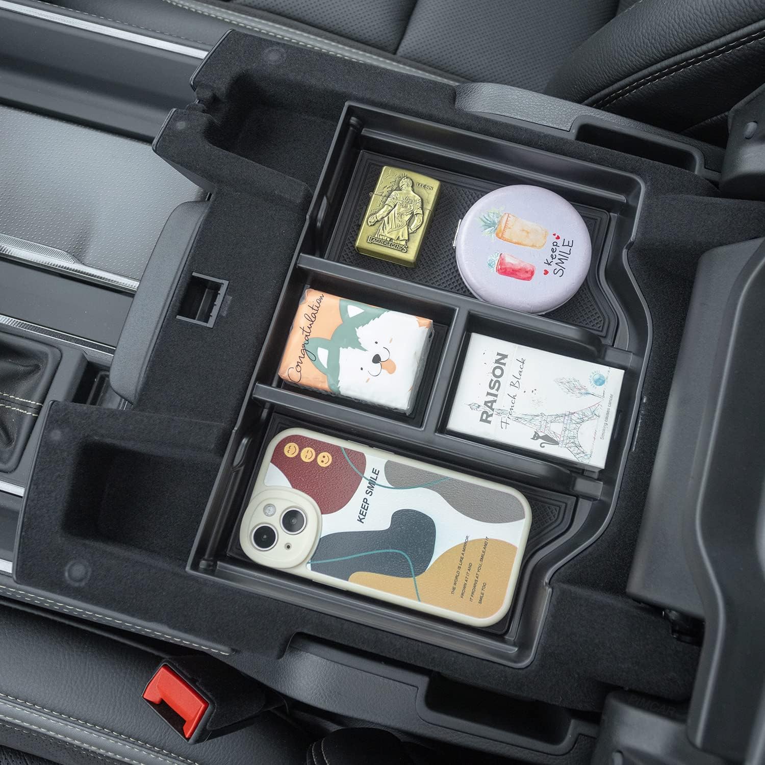 PIMCAR Compatible with 2019-2023 Dodge RAM 1500 2500 3500 Center Console Organizer ABS Plastic Material Interior Accessories Armrest Box Insert Tray (Black Trim)