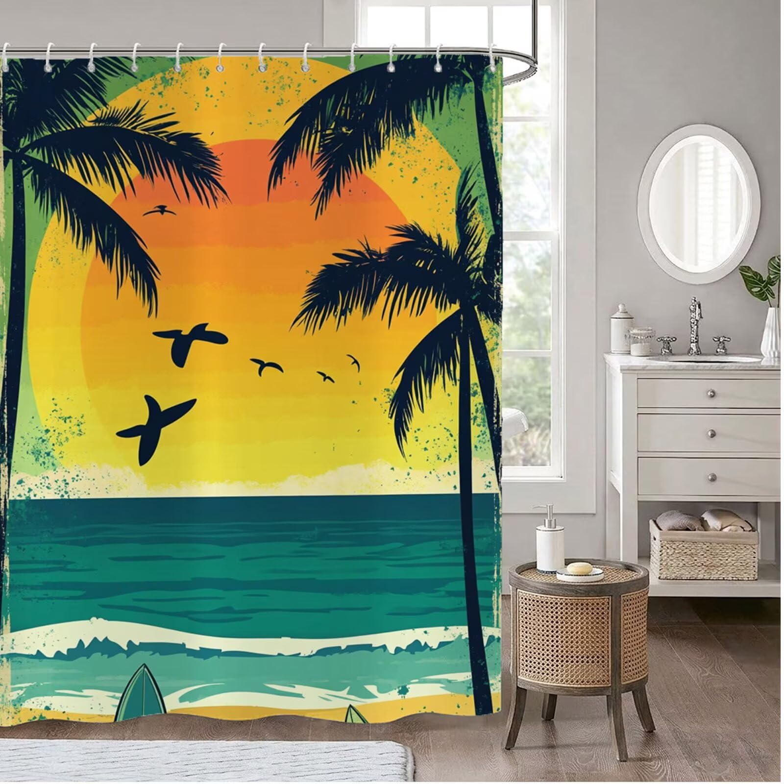Duschvorhang 240x200 cm Gelb Shower Curtains Tropisch mit Gewicht und 12 Plastik Haken, Anti Schimmel Wasserdicht, Waschbar Schnelltrocknender Polyester Stoff, Dekorative Vorhang für Badewanne 6H-281