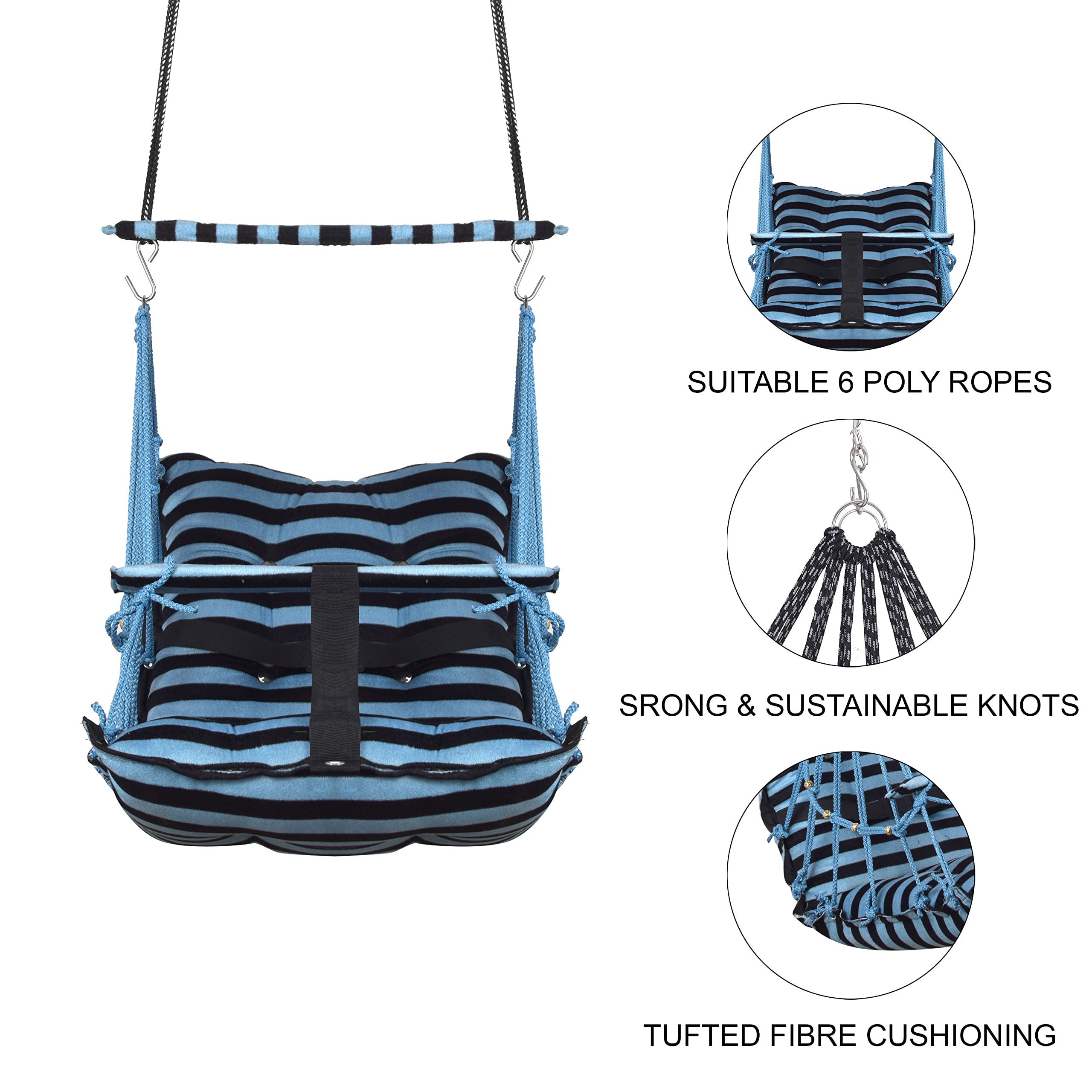 BOFFLE® Cotton Swing Chair for Kids Baby's Children Folding and Washable1-3 Years with Safety Belt/Home,Garden Jhula for Babies|Swing for Kids | Seat and Back Side 16x16 inch 3