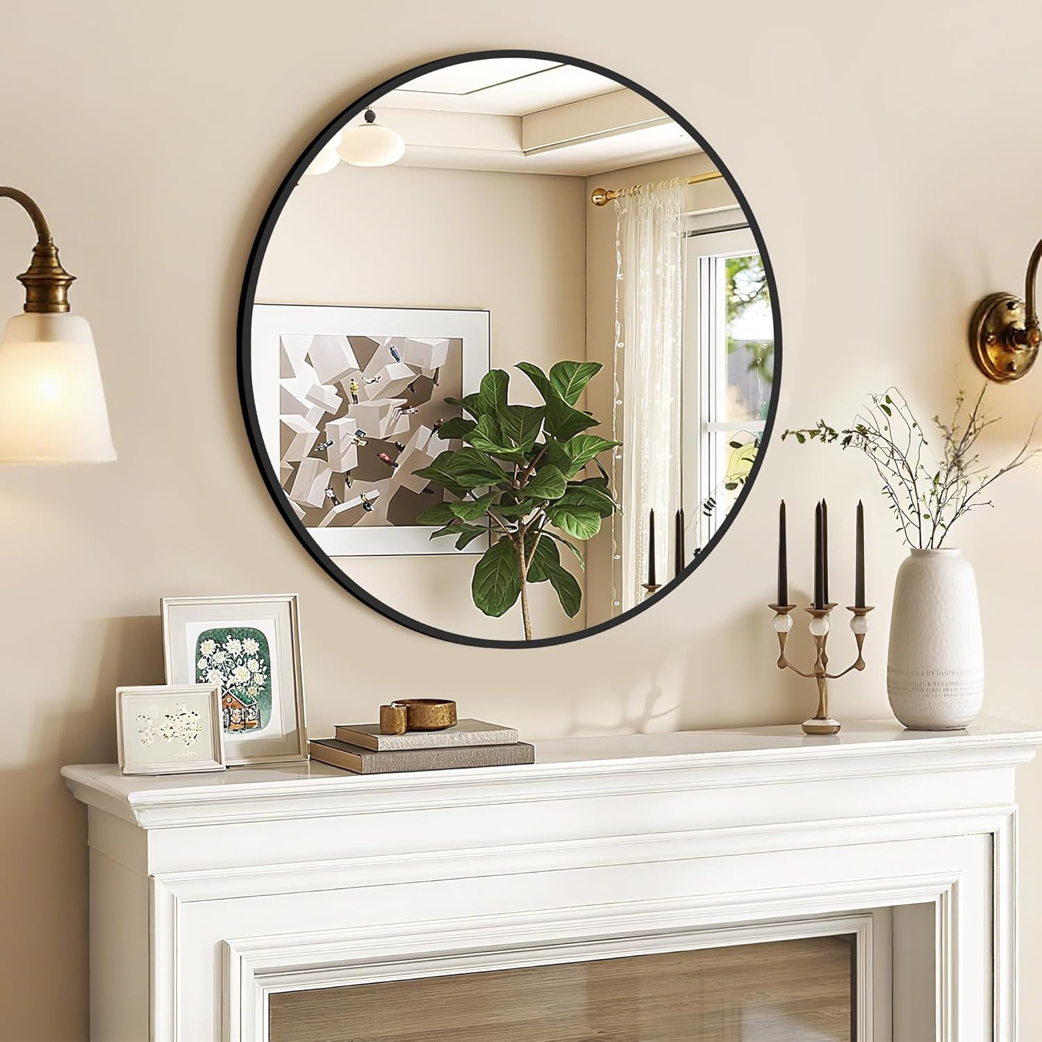 Circle Mirror, Black Round Mirror 20 Inch Round Bathroom Mirror Small Round Mirrors for Wall Decor Frosted Metal Frame Anti-Rust Tempered Glass Mirror for Bedroom Living Room Decorative
