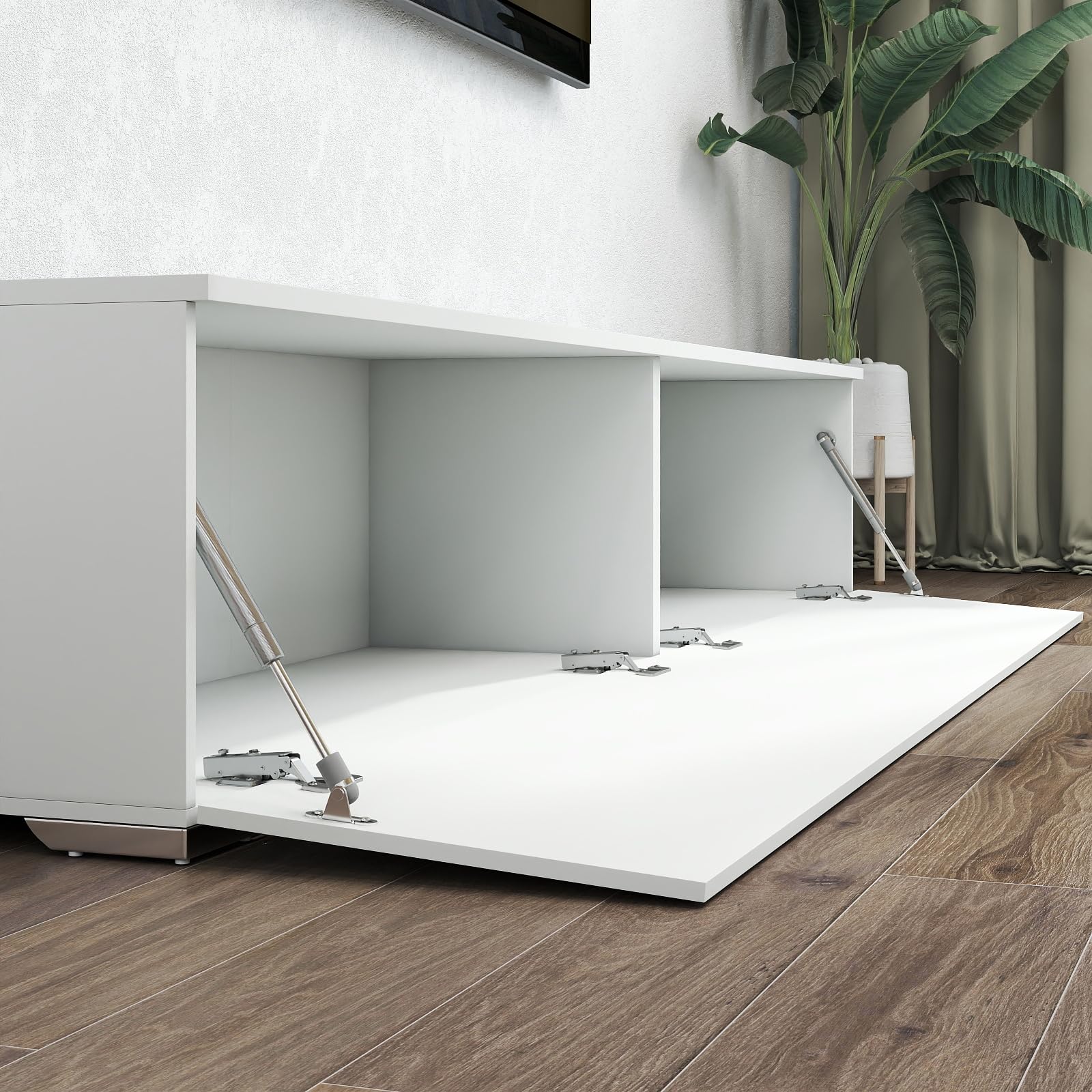 Mobile TV Bianco, 180x33x30cm, con Luce Led, con 2 Vani Portaoggetti, Mobile TV Sospeso per Soggiorno, Camera da Letto, Bianco