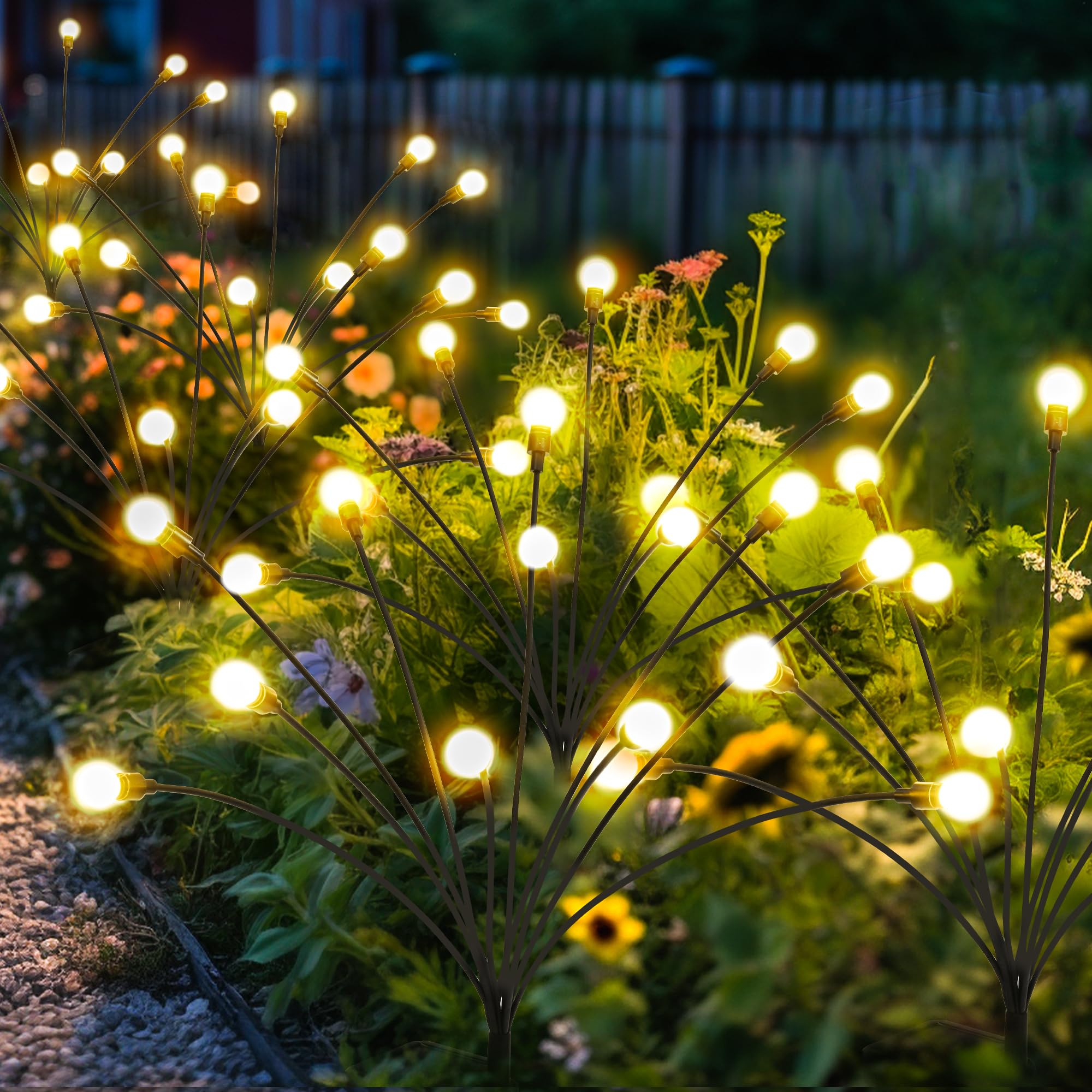 Solar Garden Lights, 60 LED Firefly Garden Lights Solar Outdoor, Solar Lights for Outside Sway by Wind,Solar Lights Outdoor Waterproof for Christmas Yard Patio Pathway Decoration (6 Pack)