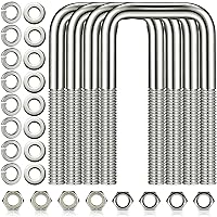 Vista 13 de 4 piezas Hotop pernos en U cuadrados de acero inoxidable 304 para remolque de barco con arandelas y tuercas Pernos en U de servicio pesado