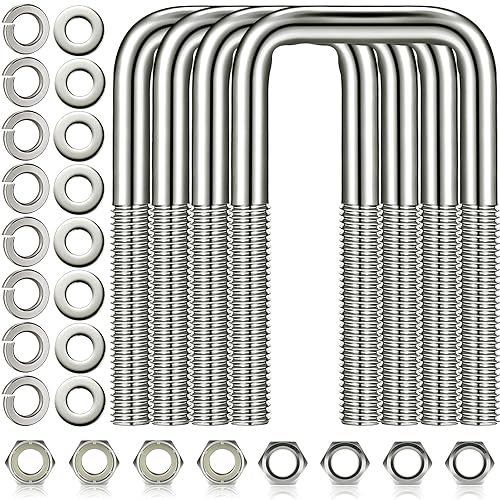 4 pernos en U cuadrados de acero inoxidable 304 con arandelas y tuercas, perno en U resistente para veleros, remolques, automóviles, pieza
