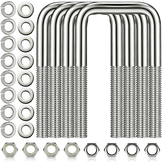 4 Pcs Hotop 304 Stainless Steel Square U-Bolt Boat Trailer U-Bolts with Washers and Nuts l Heavy Duty U Bolt for Sailboat Trailer Automobiles Industrial Part (1/2 D x 3 1/16 W x 4 5/16 Inch)