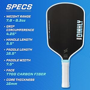 DINKLY Radial Pro Pickleball Paddle, T700 Raw Carbon Fiber Thermoformed with Foam Injected Walls, USAPA Approved Pickle Ball Racket, Engineered for Maximum Spin & Consistency