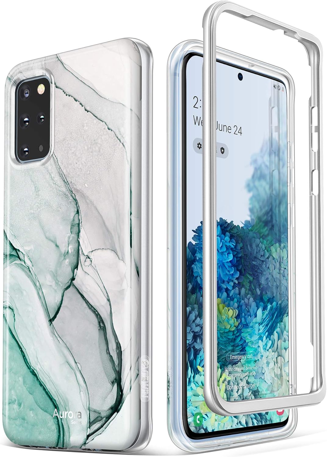 GVIEWIN Aurora Case Designed for Galaxy S20 Plus 5G, Marble Dual Layer Shockproof Silicone Glossy Hard Back Anti-Scratches Rugged Galaxy S20+ Plus Protective Cover (Agaria/Cyan)
