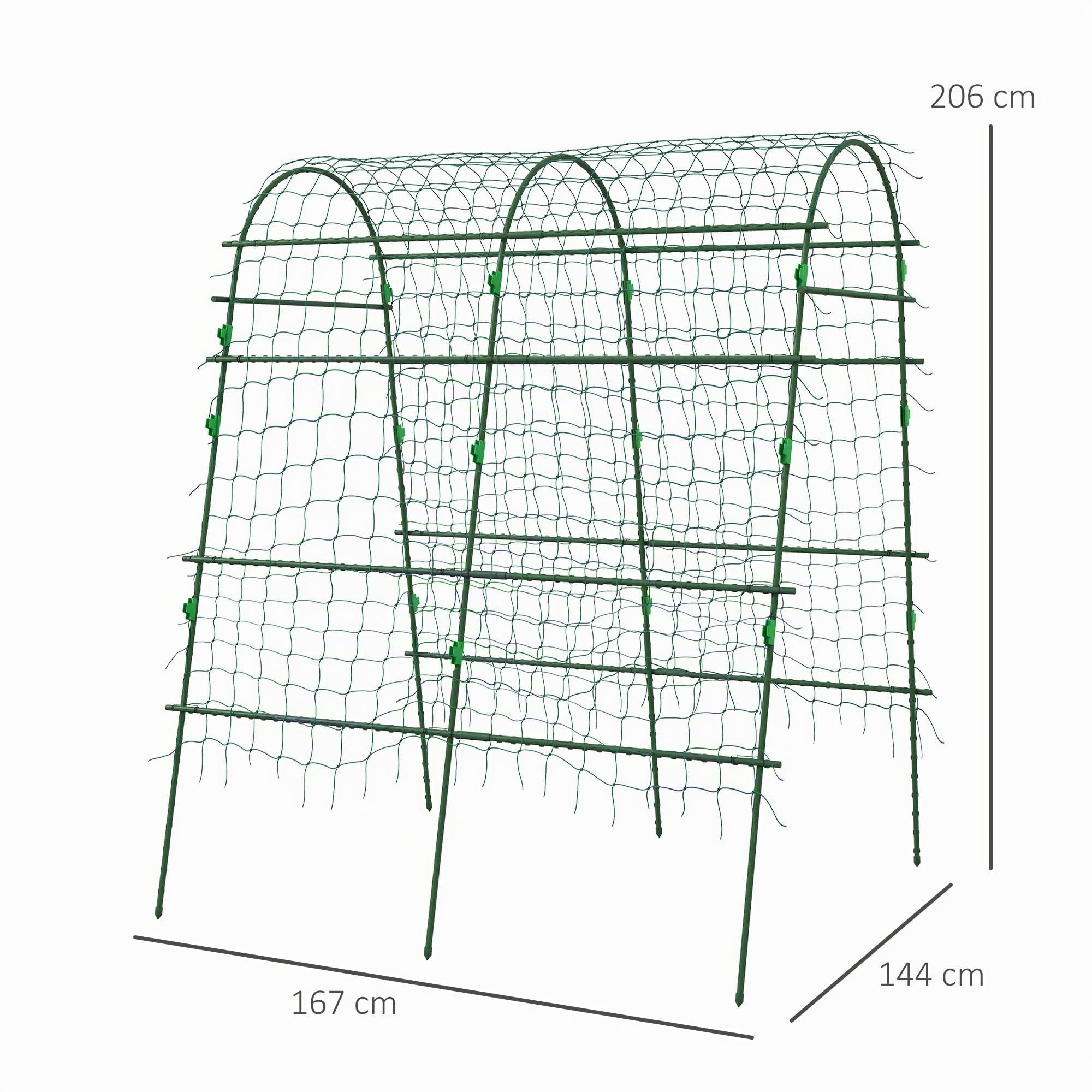 Outsunny Rankgitter Rostfrei Kletterpflanzen 144 x 167 x 206 cm Schwarz | Aus Metall, Rankhilfe, Gurken Spalier, Garten Spalier, Pflanzenspalier für Tomaten, Gemüse, Blumen