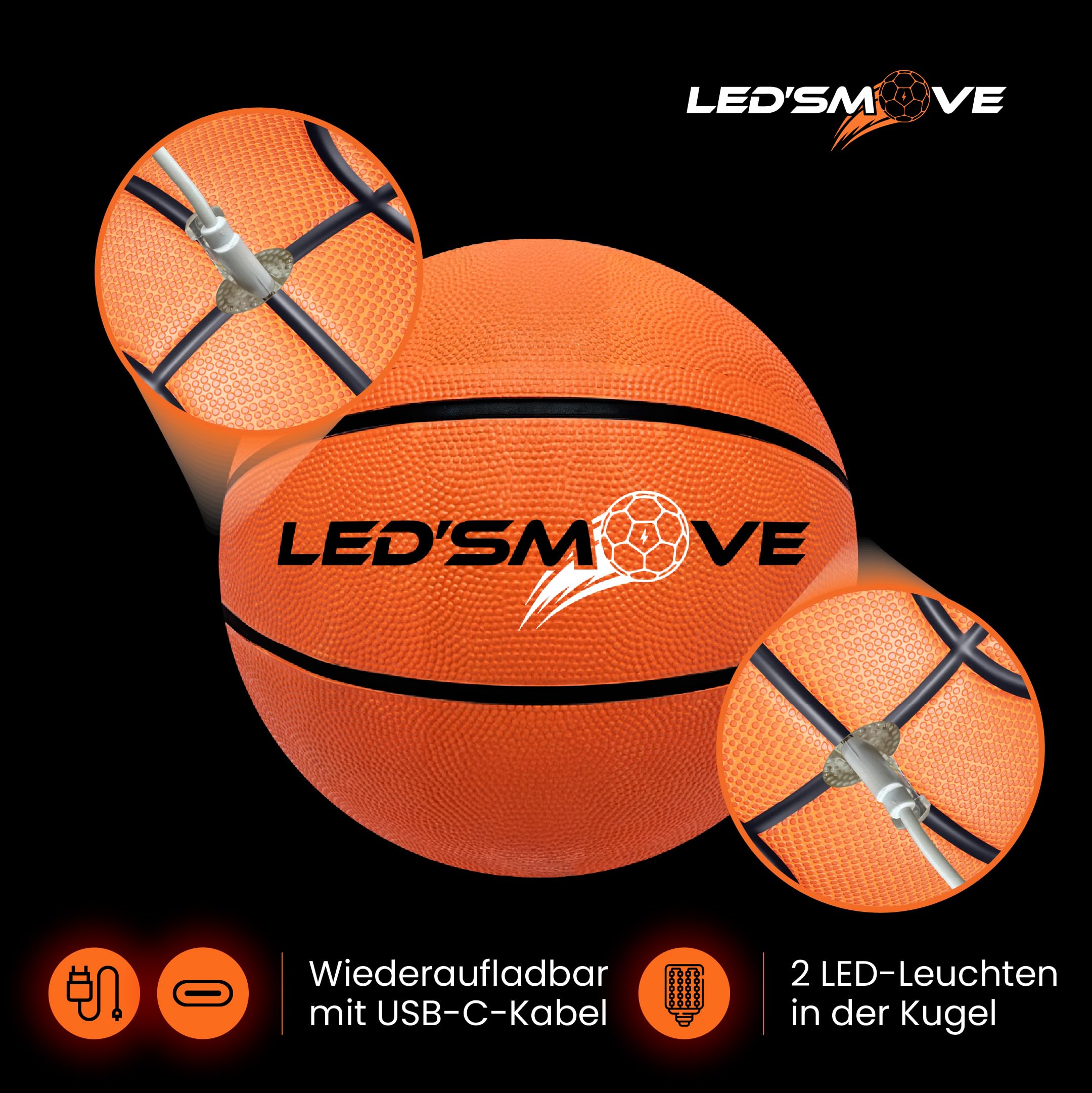 LED'S Move LED Leuchtender Basketball Outdoor Größe 7, leuchtende Spiele im Dunkeln, Leucht Ball Indoor and Outdoor Größe 7 USB Wiederaufladbar