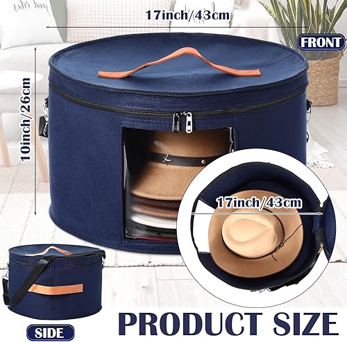 Miniatura 8 de Suzile Paquete de 4 cajas grandes y redondas plegables de fieltro para mujeres, 17 x 10 pulgadas, caja de almacenamiento para sombreros de vaquero