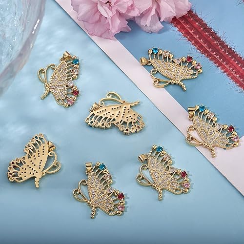 Miniatura 9 de 5 colgantes de flores de circonita cúbica, dijes de flores de latón, chapados en oro de 16 quilates, colgantes para joyería, collares, pulseras y