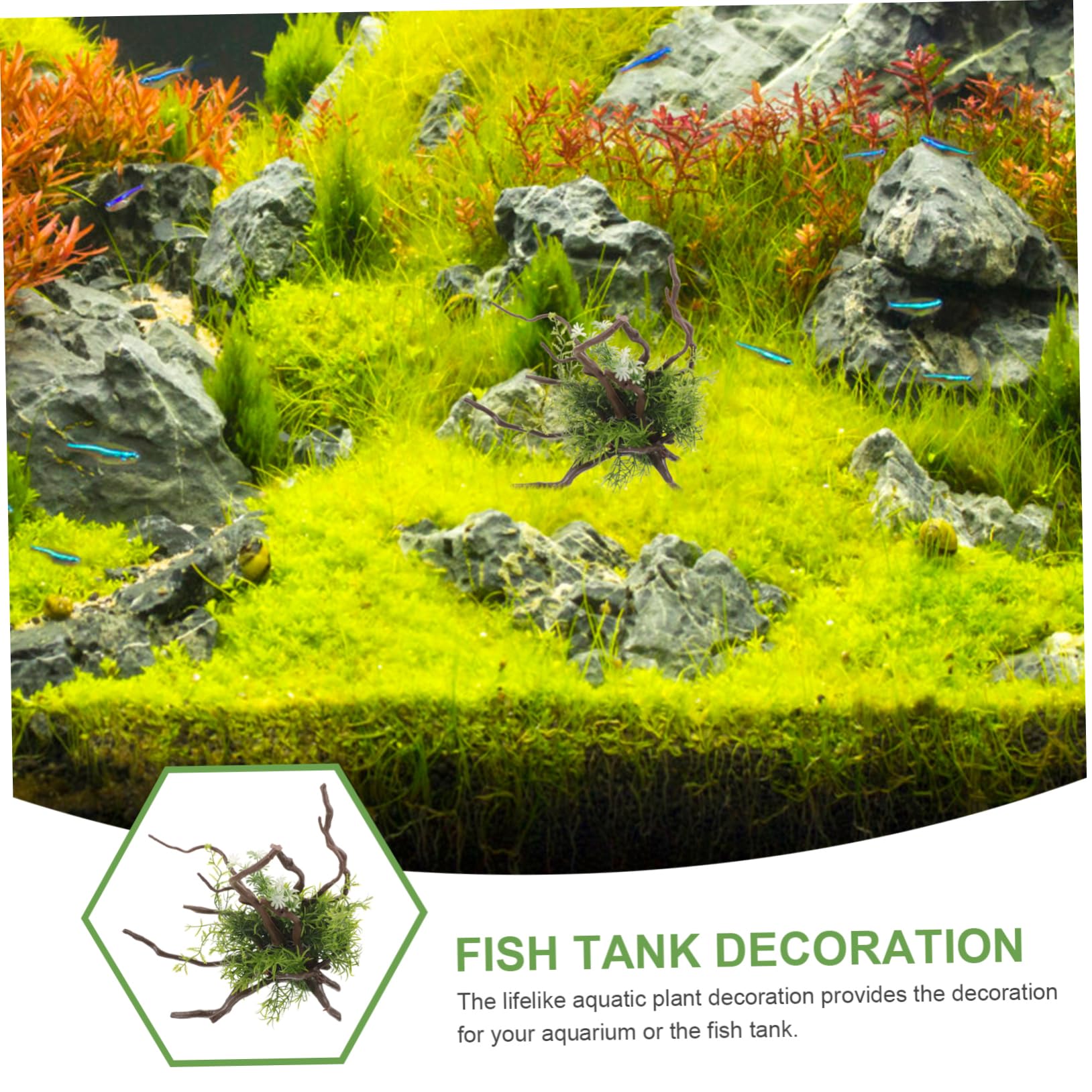 BESPORTBLE 2 Pièces Ornement Aquatique Herbe De Réservoir De Poissons Mini-Aquarium Plantes De Gazon Artificiel Pompe D'aquarium Décorations D'aquarium Aquarium Artificiel Air Trousse Résine