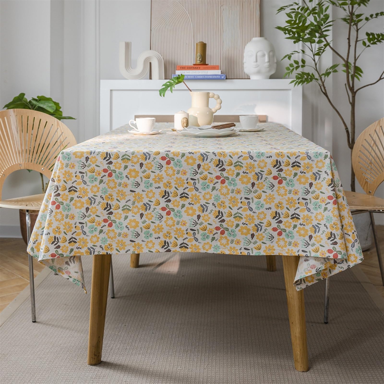 FAWFCJD Floral Table Cloth Rectangular Boho Tablecloth Cotton Linen Table Cover Bohemian Rural Printed Farmhouse Table Cloth Dust-Proof Washable Tablecloth For Kitchen, Dining, Party(140 * 140cm)