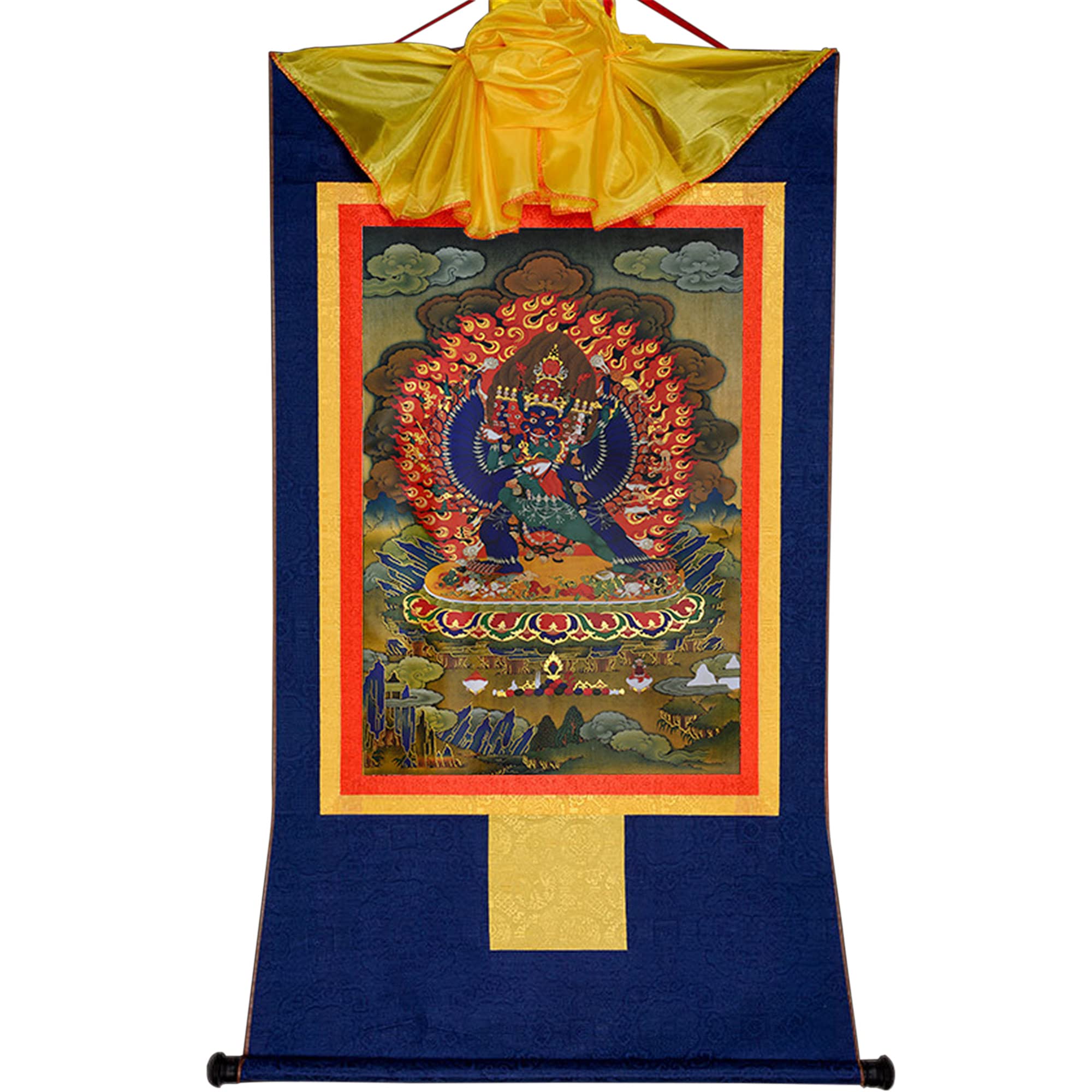 Gandhanra Thangka Tibetische Wandbehang,Yamantaka Thangka,Vajrabhairava Thangka,Heißgeprägter Buddha Wandteppich für Zen Wohnkultur, Meditation, Spirituelle Entspannung und Ruhe