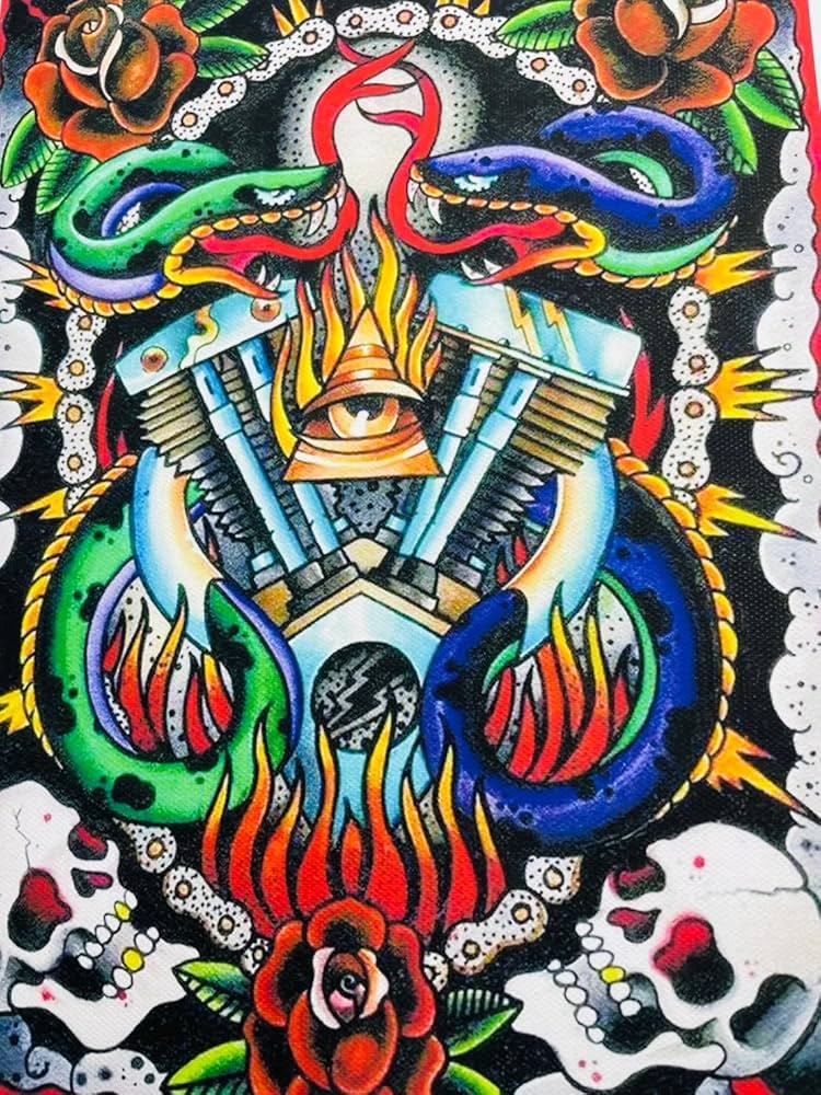 Amazon.co.jp: アメリカンタトゥー ハーレー エンジン ハワイ ポスター